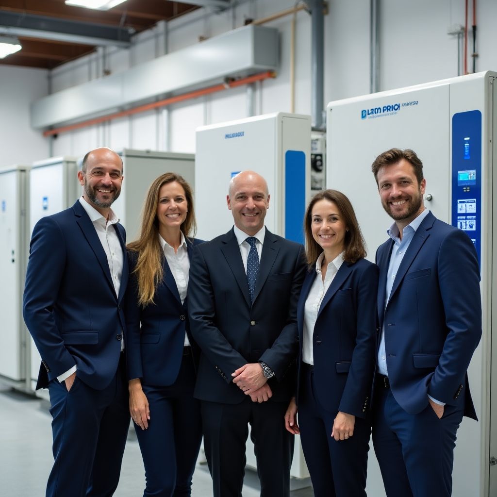 Equipo de ElectroInvest frente a una estación de carga eléctrica